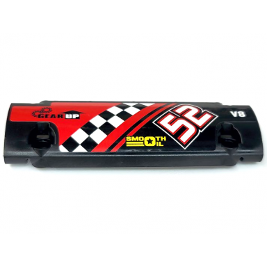 black technic panel curved 11 x 3 with 52 smooth oil gear up and white and black checkered stripe on red background pattern sticker - sets 8041 42041