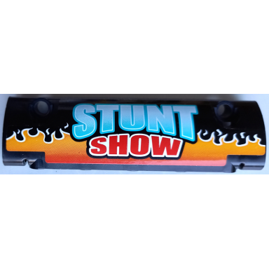 black technic panel curved 11 x 3 with medium azure and red stunt show on orange flames pattern sticker - set 42106