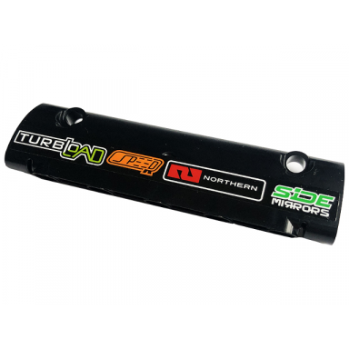 black technic panel curved 11 x 3 with 2 pin holes through panel surface with turbload speed northern and side mirrors pattern sticker - set 42129