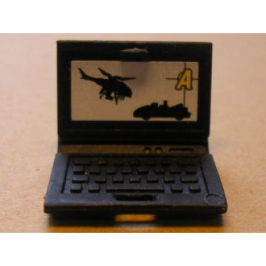 black minifigure utensil computer laptop with a car and helicopter screen pattern sticker - set 8635