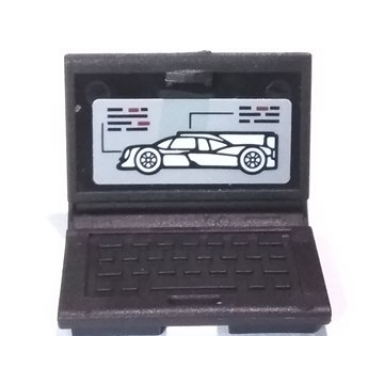 black minifigure utensil computer laptop with race car on screen pattern sticker - set 75887