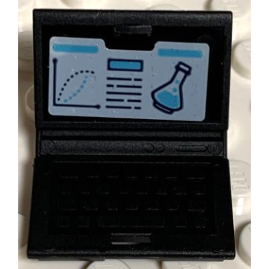 black minifigure utensil computer laptop with graph lines and erlenmeyer flask pattern sticker - set 75939