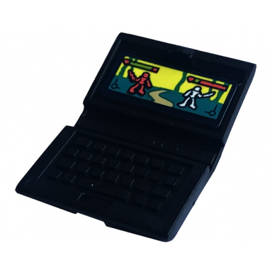 minifigure utensil computer laptop with screen characters with swords and health bars in video game pattern sticker - set 41755