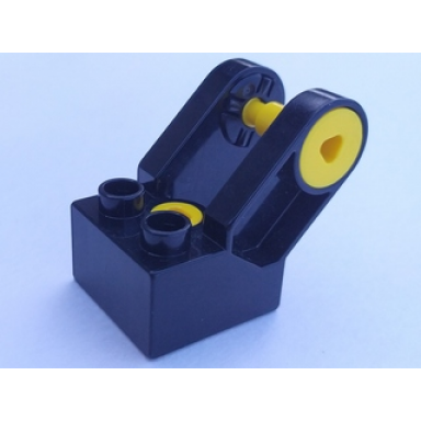 black duplo toolo brick 2 x 2 with angled bracket with forks and 2 screws