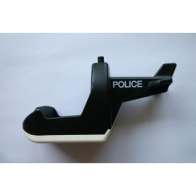 black duplo helicopter body with white base with white police pattern on both sides