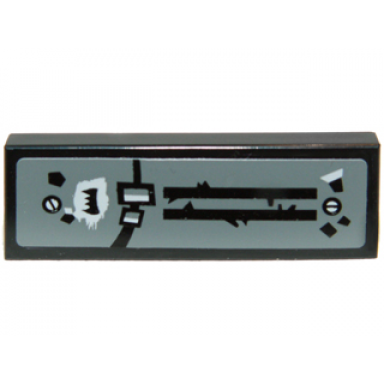 black tile 1 x 3 with black lines and shapes white screws and black fang symbol pattern sticker - set 70003