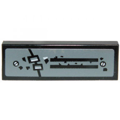 black tile 1 x 3 with black lines and shapes and white screws pattern sticker - set 70003
