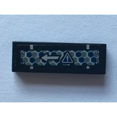 black tile 1 x 3 with warning sign and arrow on blue and silver hexagons pattern sticker - set 75915