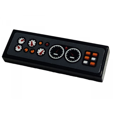 black tile 1 x 3 with gauges and buttons on dark bluish gray background pattern sticker - set 42120