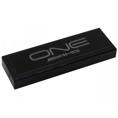 black tile 1 x 3 with silver one and amg logo pattern sticker - set 76909