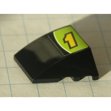black wedge 4 x 3 triple curved no studs with yellow number 1 and white line on lime and black background pattern sticker - set 8119