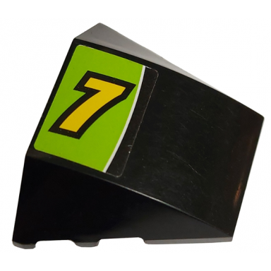 black wedge 4 x 3 triple curved no studs with yellow number 7 and white line on lime background pattern sticker - set 8119