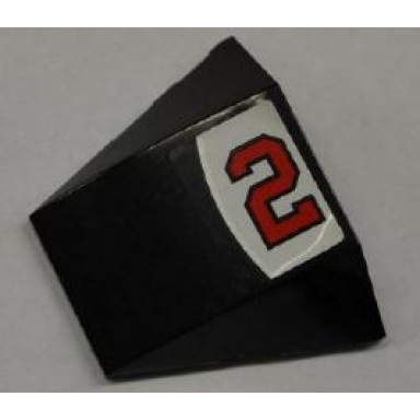 black wedge 4 x 3 triple curved no studs with red number 2 and silver line on black and white background pattern sticker - set 8125