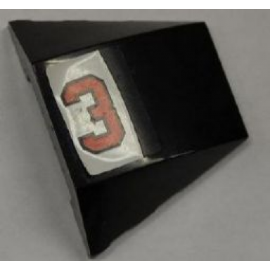 black wedge 4 x 3 triple curved no studs with red number 3 and silver line on black and white background pattern sticker - set 8125