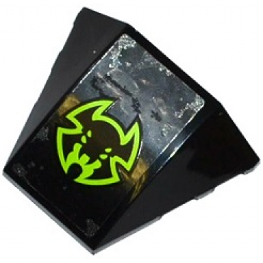 black wedge 4 x 3 triple curved no studs with black and lime bat head pattern sticker - set 70132
