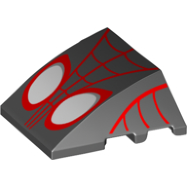 black wedge 4 x 3 triple curved no studs with red eye outlines and red spider web pattern