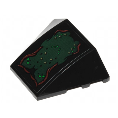 black wedge 4 x 3 triple curved no studs with dark green slime dark brown lines black green and white dots pattern sticker - set 76207