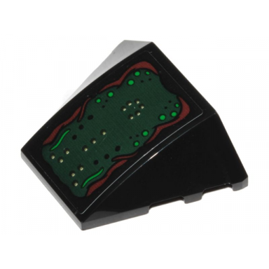 black wedge 4 x 3 triple curved no studs with dark green slime dark brown and green lines black green and white dots pattern sticker - set 76207