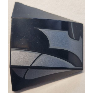 black wedge 4 x 3 triple curved no studs with silver batman logo and armor plates with dark bluish outlines pattern model right side