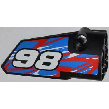 black technic panel fairing 4 small smooth long side b with 98 and red and white swirls on blue pattern sticker - set 42010