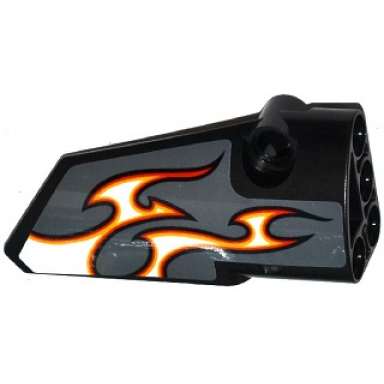black technic panel fairing 4 small smooth long side b with red orange and white flames on dark bluish gray background pattern sticker - set 42046