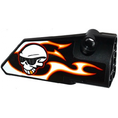 black technic panel fairing 4 small smooth long side b with red orange and white flames and skull with sunglasses pattern sticker - set 42046