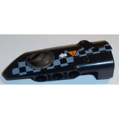 black technic panel fairing 4 small smooth long side b with exhaust port white arrow orange caution sign gray checkered pattern sticker - set 42002
