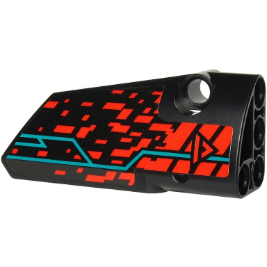 black technic panel fairing 4 small smooth long side b with red v and stripe red spots and dark turquoise lines pattern sticker - set 71713