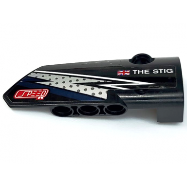 black technic panel fairing 4 small smooth long side b with the stig united kingdom flag lightning stripes and stylized speed pattern sticker - set 42109