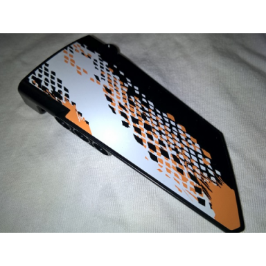 black technic panel fairing 17 large smooth side a with white and orange rhombuses pattern sticker - set 9398