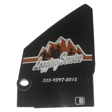 black technic panel fairing 13 large short smooth side a with logging service and 555-9397-2012 pattern sticker - set 9397