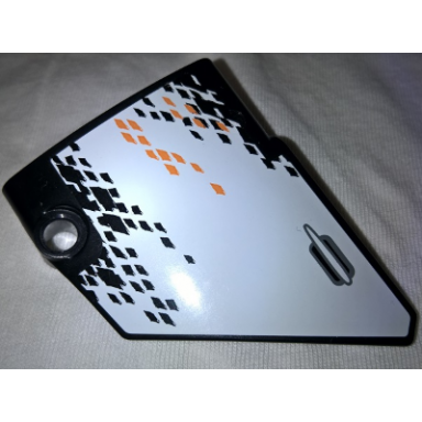 black technic panel fairing 14 large short smooth side b with door handle and black and orange rhombuses pattern sticker - set 9398