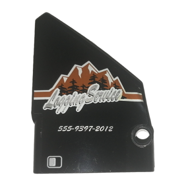 black technic panel fairing 14 large short smooth side b with logging service and 555-9397-2012 pattern sticker - set 9397