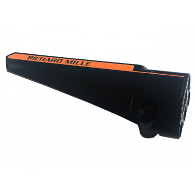 black technic panel fairing 5 long smooth side a with black richard mille on orange stripe pattern sticker - set 42141