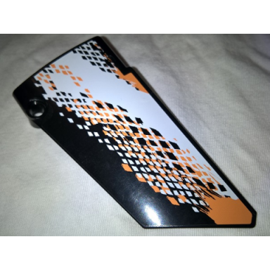black technic panel fairing 18 large smooth side b with white and orange rhombuses pattern sticker - set 9398