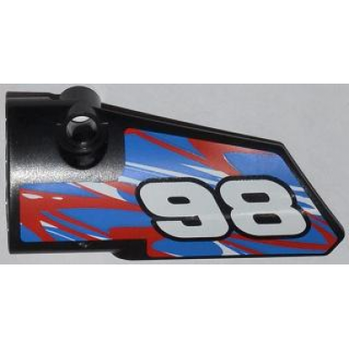 black technic panel fairing 3 small smooth long side a with 98 and red and white swirls on blue pattern sticker - set 42010