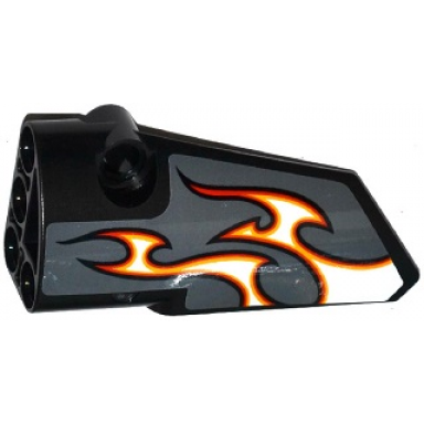 black technic panel fairing 3 small smooth long side a with red orange and white flames on dark bluish gray background pattern sticker - set 42046