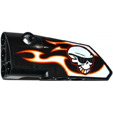 black technic panel fairing 3 small smooth long side a with red orange and white flames and skull with sunglasses pattern sticker - set 42046