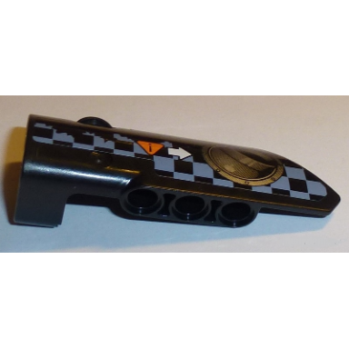 black technic panel fairing 3 small smooth long side a with exhaust port white arrow orange caution sign gray checkered pattern sticker - set 42002