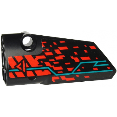 black technic panel fairing 3 small smooth long side a with red v and stripe red spots and dark turquoise lines pattern sticker - set 71713
