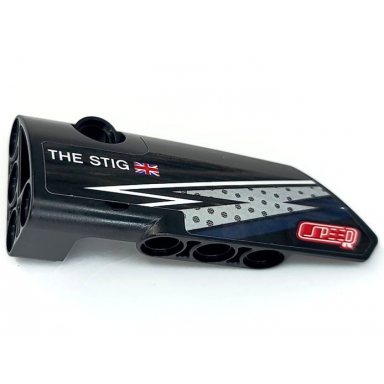 black technic panel fairing 3 small smooth long side a with the stig united kingdom flag lightning stripes and stylized speed pattern sticker - set 42109