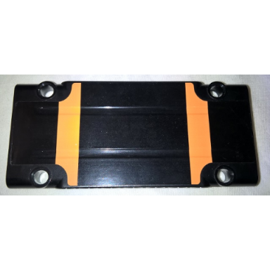black technic panel plate 5 x 11 x 1 with 2 orange stripes with corner cutouts pattern sticker - set 9398