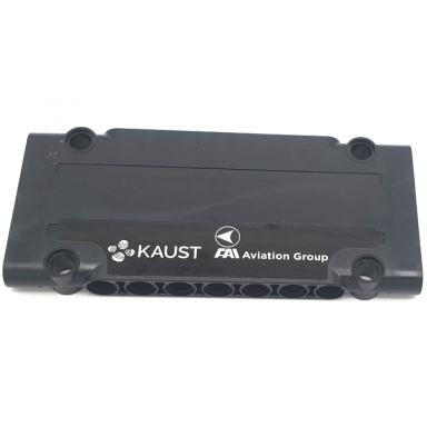 black technic panel plate 5 x 11 x 1 with white fai aviation group and kaust pattern model left side sticker - set 42141