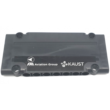 black technic panel plate 5 x 11 x 1 with white fai aviation group and kaust pattern model right side sticker - set 42141