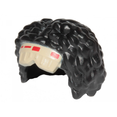 black minifigure hair female medium length tousled with center part with tan macrobinocular goggles pattern
