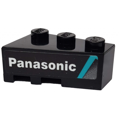 black wedge 3 x 2 right with medium azure stripe and white panasonic on black background pattern sticker - set 76898