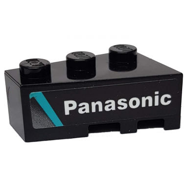 black wedge 3 x 2 left with medium azure stripe and white panasonic on black background pattern sticker - set 76898
