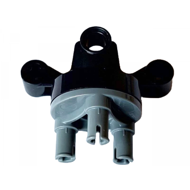 black technic steering axle with 2 pin holes and 2 arms with axle holes without slots reinforced with dark bluish gray wheel hub 3 pins round 65766 92909