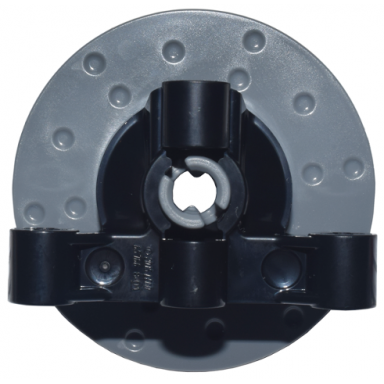 black technic steering axle with 2 pin holes and 2 arms with axle holes without slots reinforced with dark bluish gray wheel hub 3 pin holes round 65766 35189