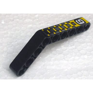 black technic liftarm modified bent thick 1 x 9 6 - 4 with white number 9 and silver and yellow checkered pattern sticker - set 8240
